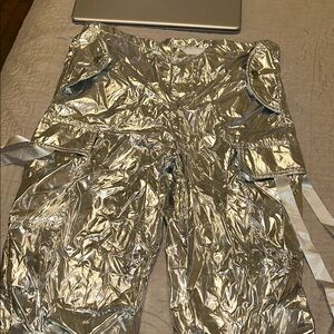 Metallic Silver Women's Pants